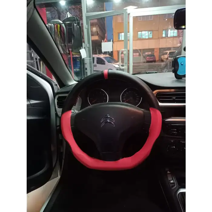 1. Kalite Deri KIRMIZI İpli ve Kırmızı-Siyah Desenli Direksiyon Kılıfı - Dikmeli Model / A+ Kopmayan İp / Kokusuz Ürün