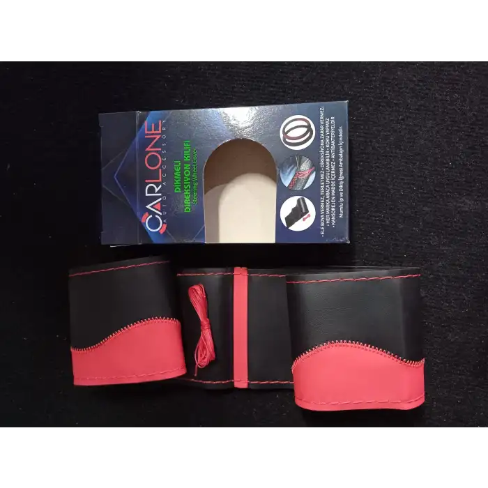 1. Kalite Deri KIRMIZI İpli ve Kırmızı-Siyah Desenli Direksiyon Kılıfı - Dikmeli Model / A+ Kopmayan İp / Kokusuz Ürün