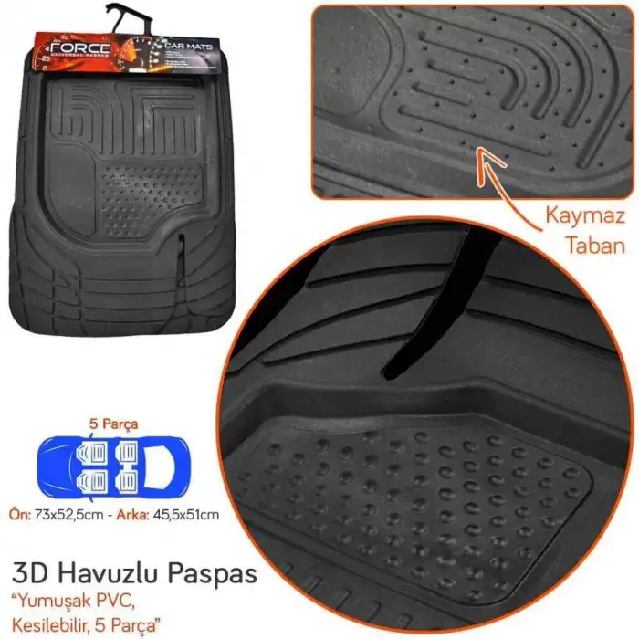 3d Derin Havuzlu Paspas Ayak Dayama Yeri Ayrı Üniversal Kesilebilir Ürün 5 parça