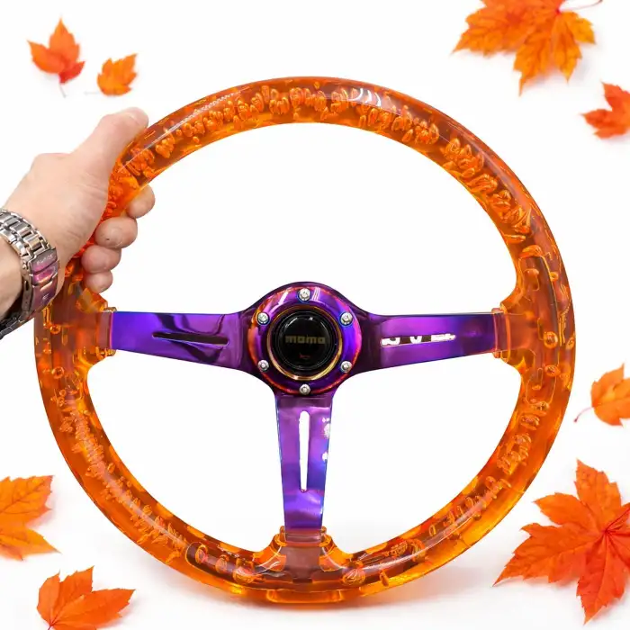 Şeffaf Epoksi Direksiyon Momo 35cm Kabarcıklı Direksiyon Turuncu Renk