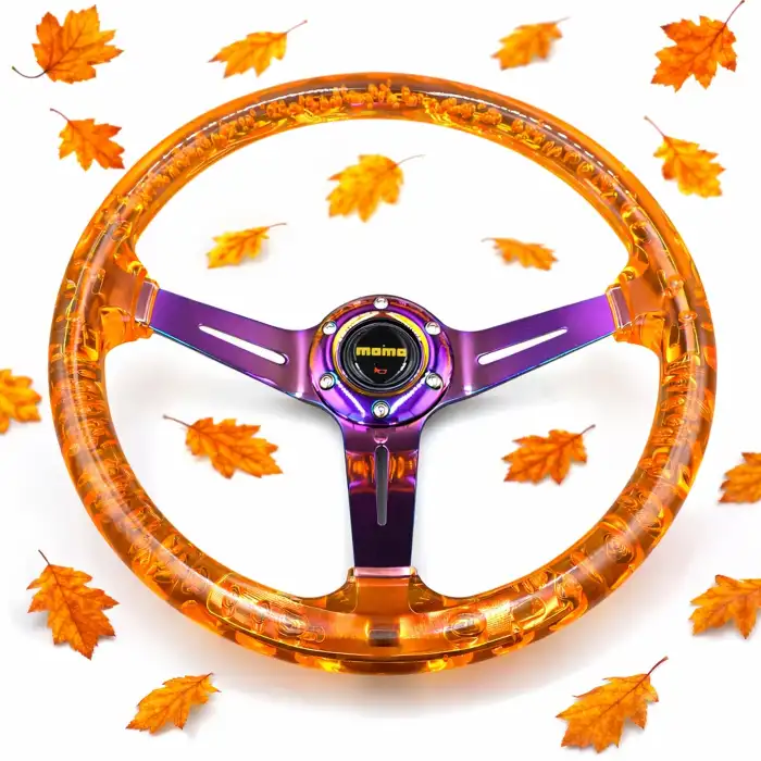 Şeffaf Epoksi Direksiyon Momo 35cm Kabarcıklı Direksiyon Turuncu Renk