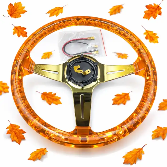 Şeffaf Epoksi Direksiyon Momo 35cm Kabarcıklı Direksiyon Turuncu Renk