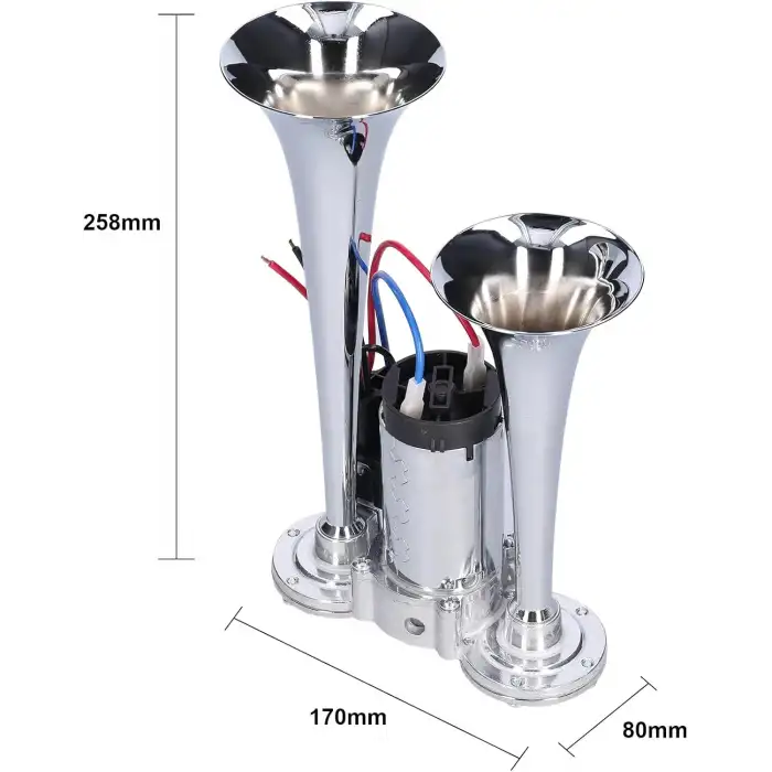 Havalı Korna 2 Borulu Krom Gövde Kendinden Kompresörlü 12v Roleli Tak Çalıştır