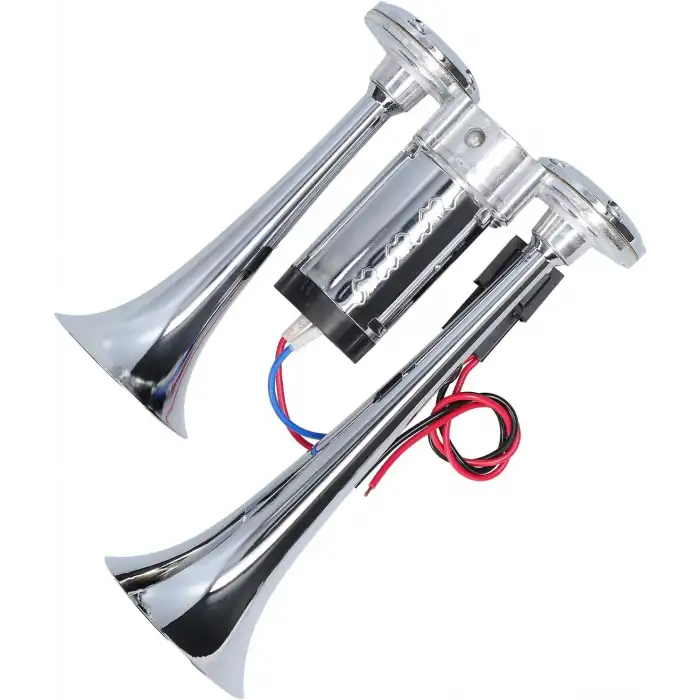 Havalı Korna 2 Borulu Krom Gövde Kendinden Kompresörlü 12v Roleli Tak Çalıştır