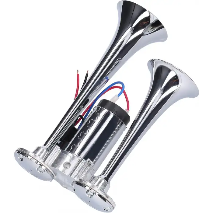 Havalı Korna 2 Borulu Krom Gövde Kendinden Kompresörlü 12v Roleli Tak Çalıştır