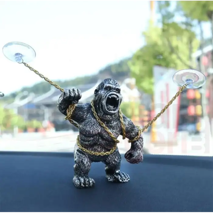 Torpido Üstü Goril-Öfkeli King Kong Öpücük Vantuzla Zincire Bağlı Goril-Siyah