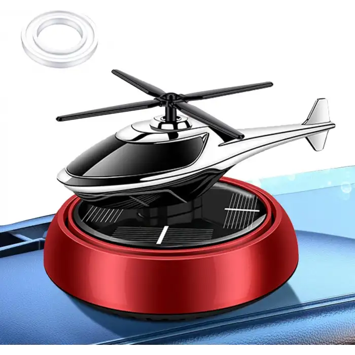 Güneş Enerjili Dönen Helikopter Araba Kokusu Kırmızı Renk -Torpido Üstü Dekoratif Oto Kokusu