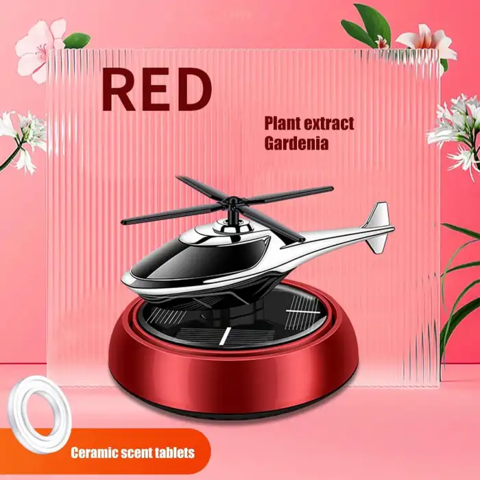 Güneş Enerjili Dönen Helikopter Araba Kokusu Kırmızı Renk -Torpido Üstü Dekoratif Oto Kokusu