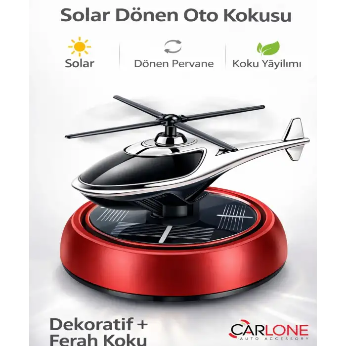 Güneş Enerjili Dönen Helikopter Araba Kokusu Kırmızı Renk -Torpido Üstü Dekoratif Oto Kokusu