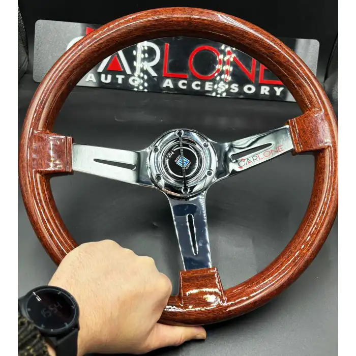 Nardi Model Ahşap Direksiyon Premium Model Çizgili Krom 3 Kollu