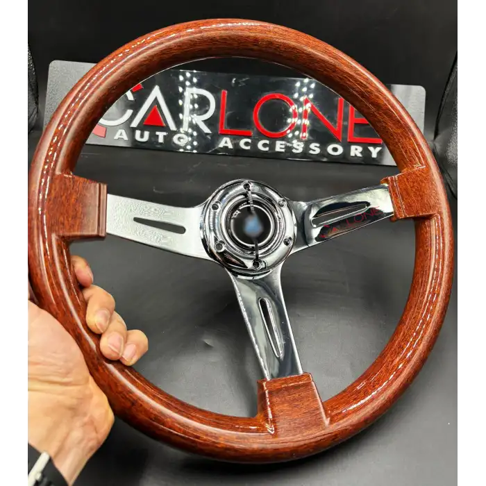 Nardi Model Ahşap Direksiyon Premium Model Çizgili Krom 3 Kollu