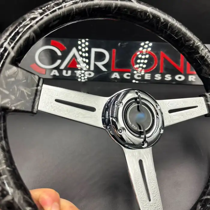 Sedefli Siyah Spor Direksiyon Momo Tip 35cm İthal Krom Detay 3 Kol Çizgili