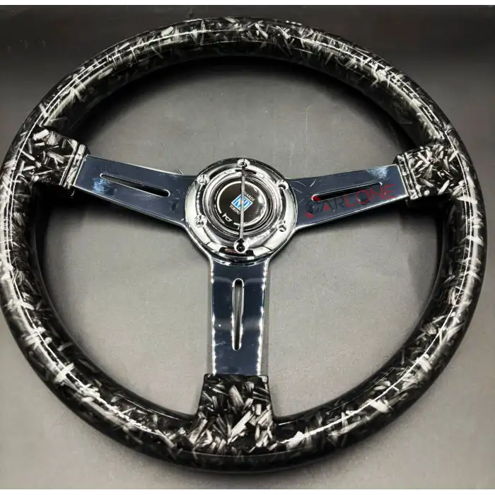 Sedefli Siyah Spor Direksiyon Momo Tip 35cm İthal Krom Detay 3 Kol Çizgili