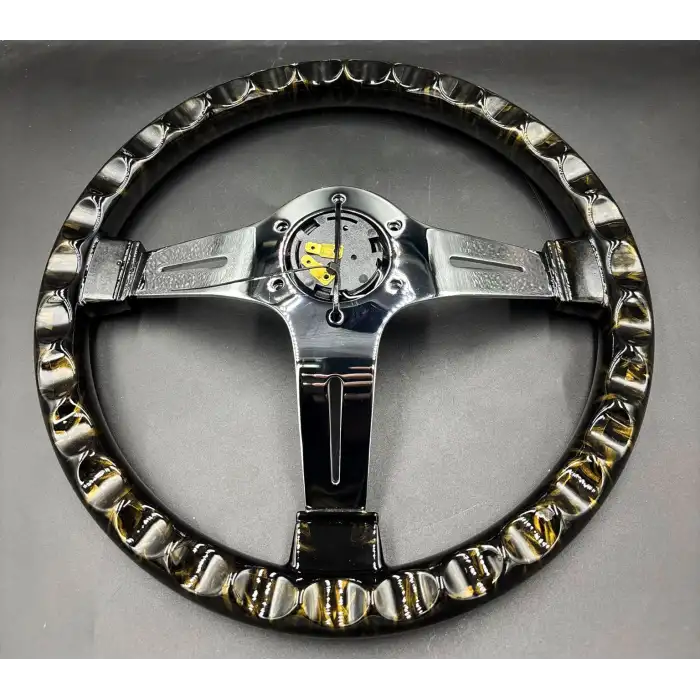 Momo Tip Direksiyon Gold Carbon Fiber Dizayn 35cm İthal Krom Detay 3 Kol Çizgili