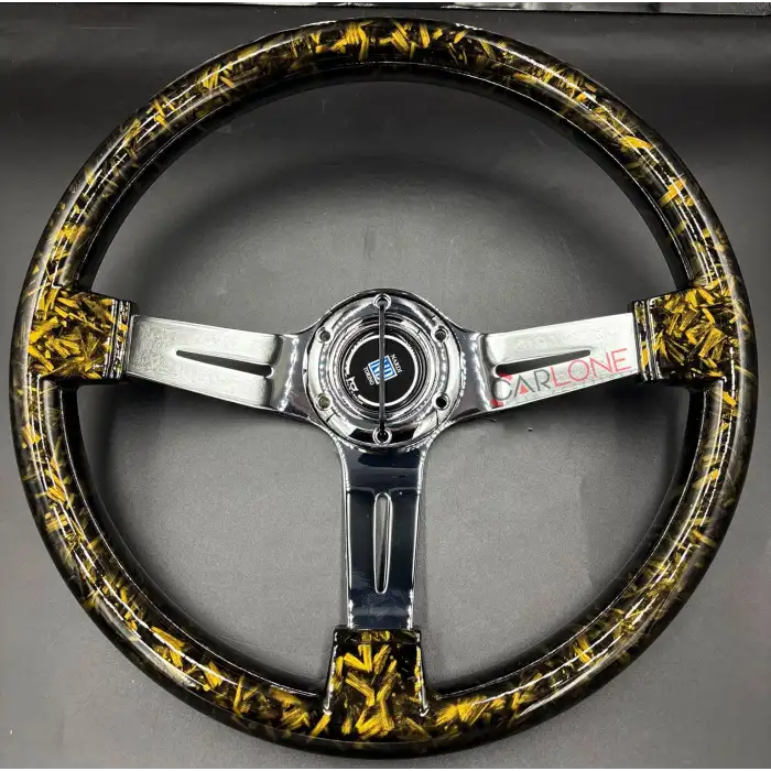 Momo Tip Direksiyon Gold Carbon Fiber Dizayn 35cm İthal Krom Detay 3 Kol Çizgili