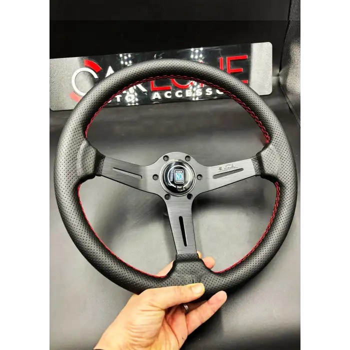 Nardi Tip Direksiyon Delikli Deri Dizayn 35cm İthal Siyah Detay