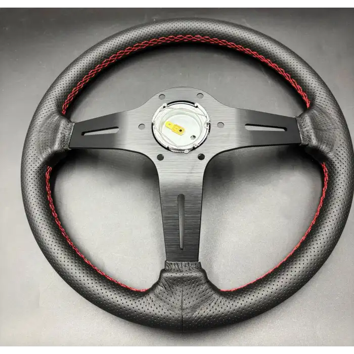 Nardi Tip Direksiyon Delikli Deri Dizayn 35cm İthal Siyah Detay