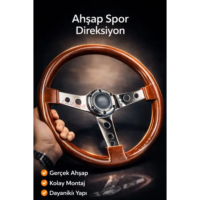 Nardi Tip Ahşap Direksiyon Premium Model Delikli Krom 3 Kollu