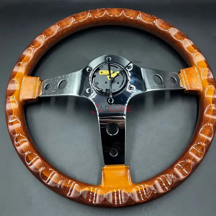 Nardi Tip Ahşap Direksiyon Premium Model Delikli Krom 3 Kollu