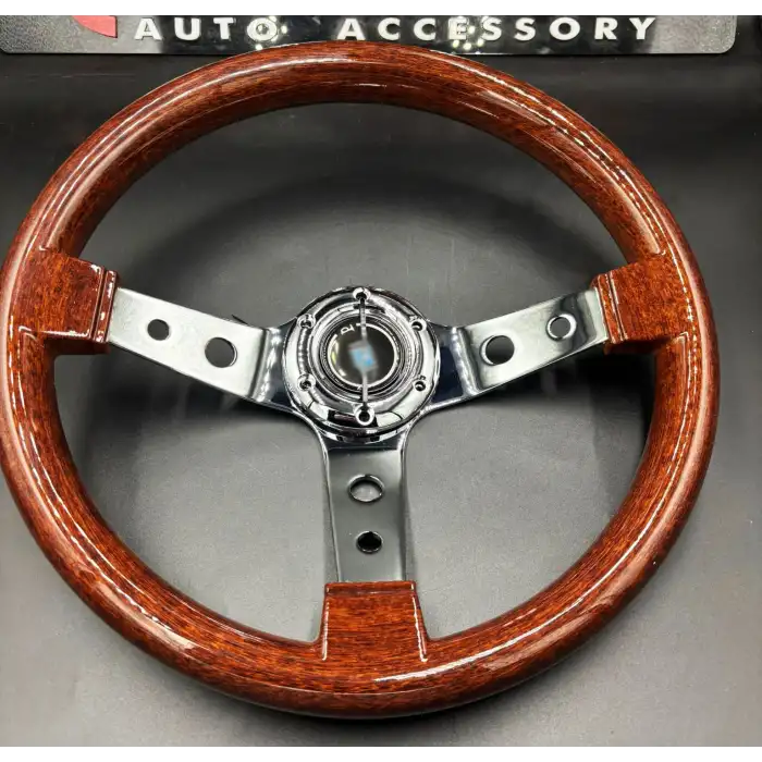 Nardi Tip Ahşap Direksiyon Premium Model Delikli Krom 3 Kollu