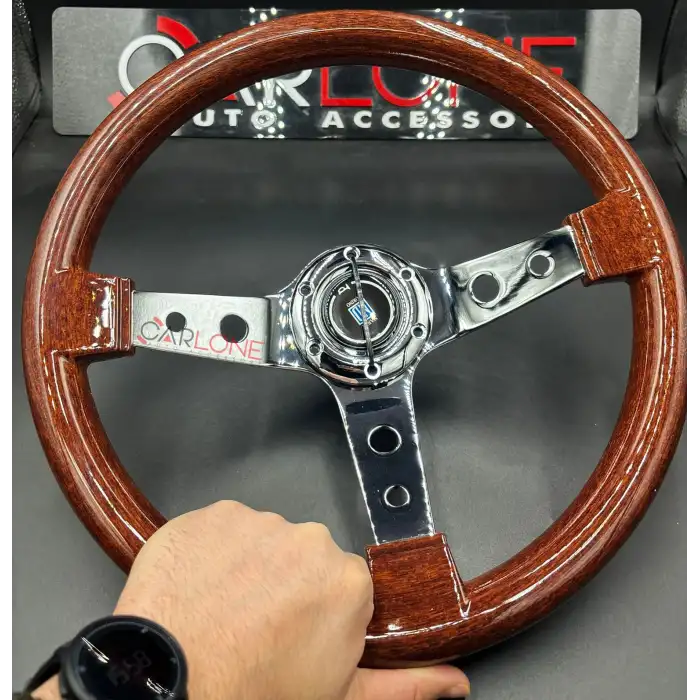 Nardi Tip Ahşap Direksiyon Premium Model Delikli Krom 3 Kollu