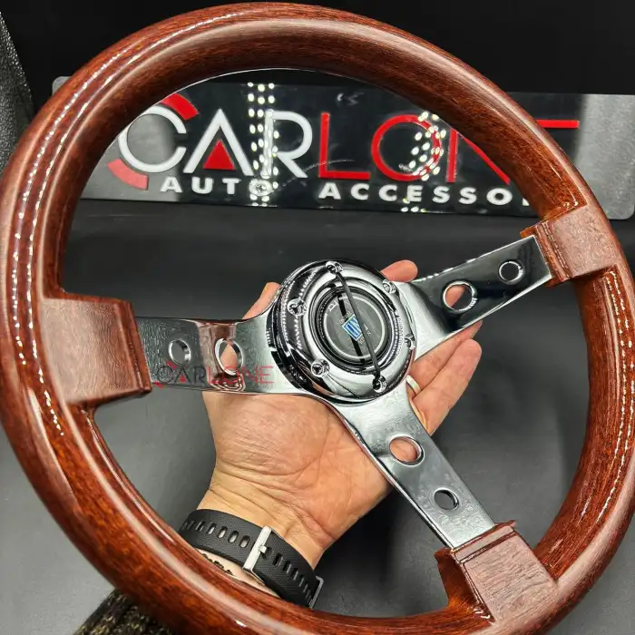 Nardi Tip Ahşap Direksiyon Premium Model Delikli Krom 3 Kollu