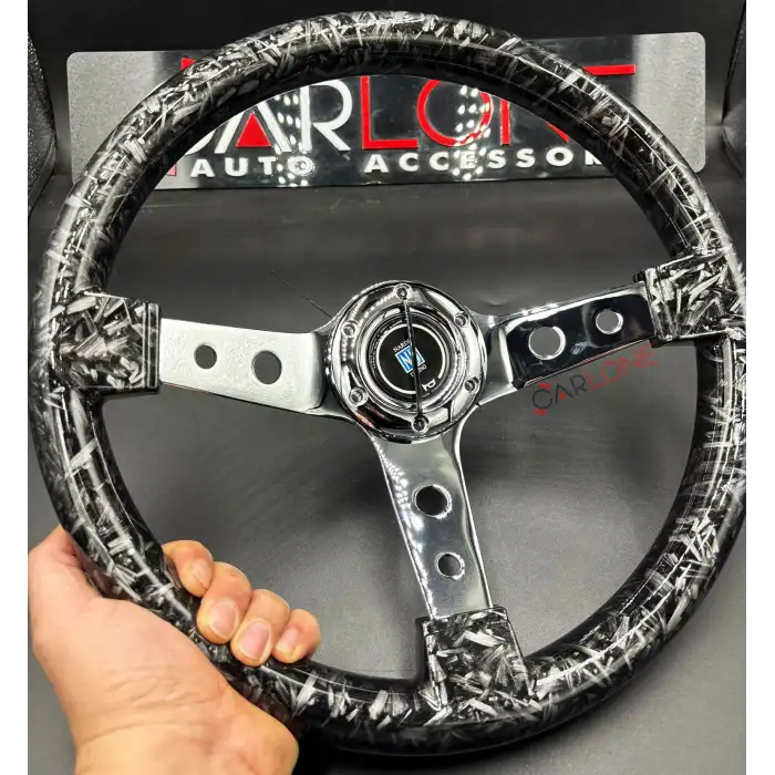 Parçalı Carbon Siyah Spor Direksiyon Momo Tip 35cm İthal Krom Detay 3 Kol Delikli