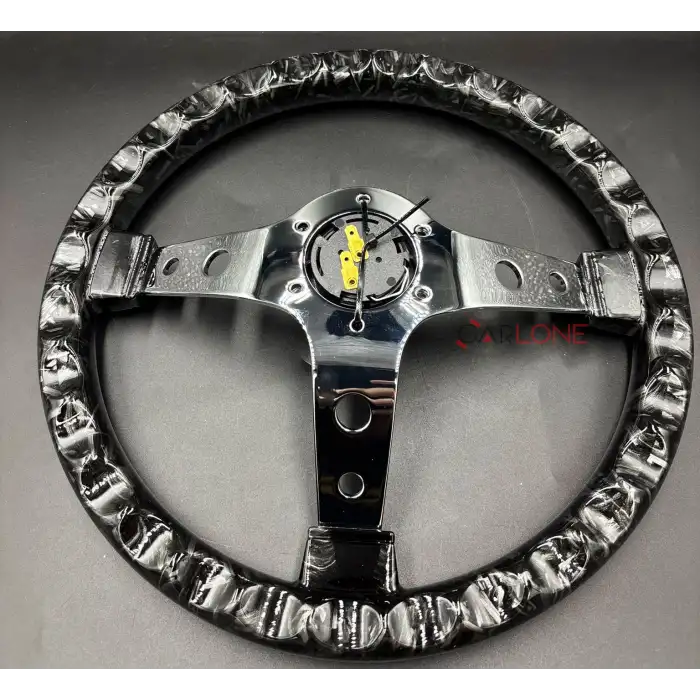 Parçalı Carbon Siyah Spor Direksiyon Momo Tip 35cm İthal Krom Detay 3 Kol Delikli