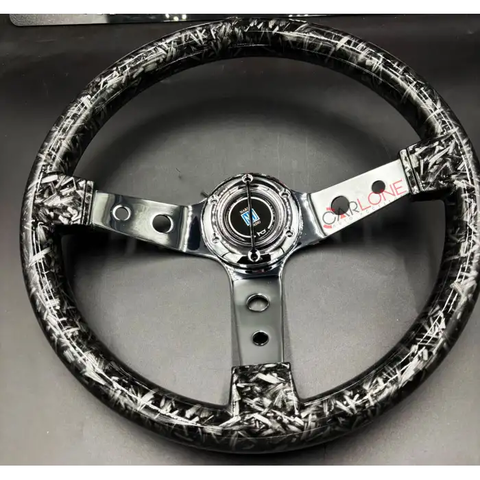 Parçalı Carbon Siyah Spor Direksiyon Momo Tip 35cm İthal Krom Detay 3 Kol Delikli
