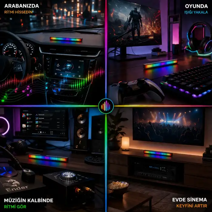 Araç İçi Müzik Ritmine Duyarlı RGB Ekolayzer LED Işık Çubuğu Bataryalı (1 ADET)