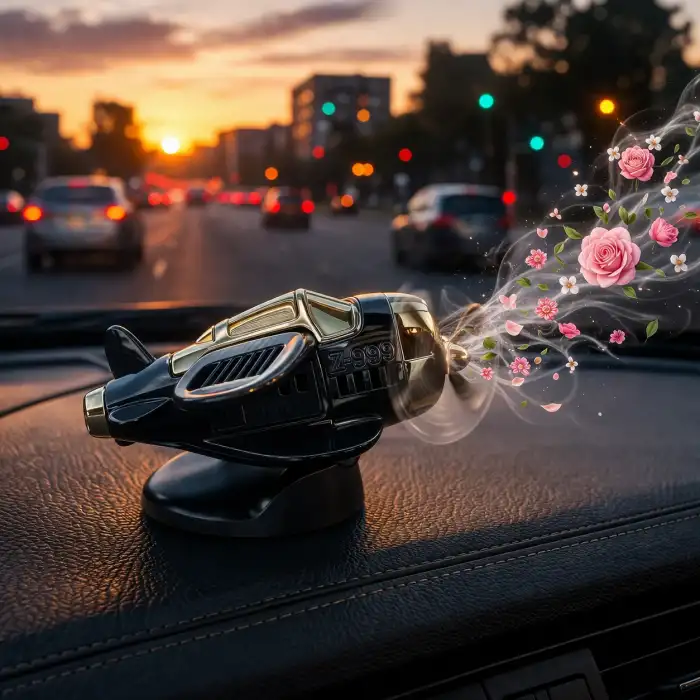 Güneş Solar Enerjili Pervaneli Oto Kokulu Uçak Görünümlü Aksesuar Siyah Detaylı