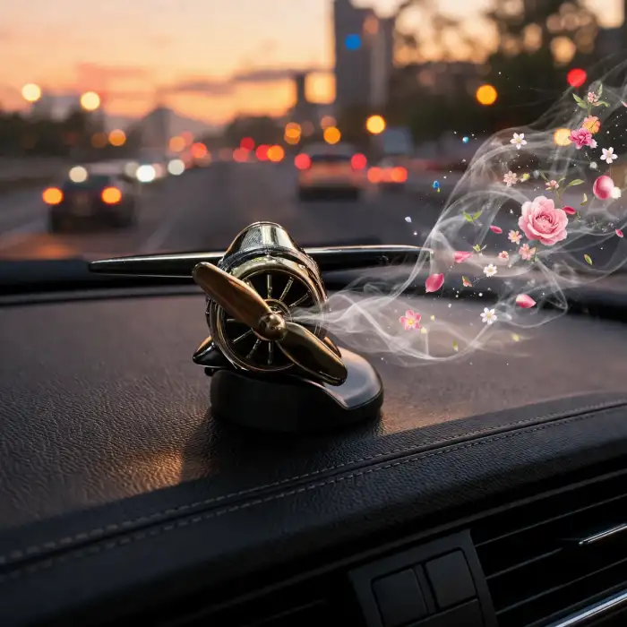 Güneş Solar Enerjili Pervaneli Oto Kokulu Uçak Görünümlü Aksesuar Siyah Detaylı