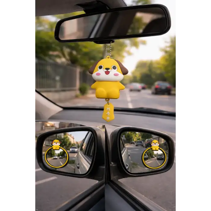 2li Kör Nokta Aynası Sevimli Kokulu Ayna Süsü Seti Sarı Renk