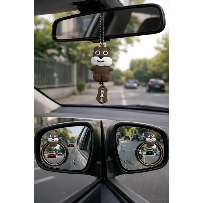 2li Kör Nokta Aynası Sevimli Kokulu Ayna Süsü Seti Kahverengi