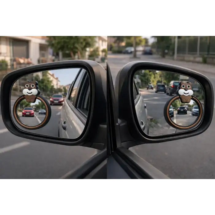 2li Kör Nokta Aynası Sevimli Kokulu Ayna Süsü Seti Kahverengi