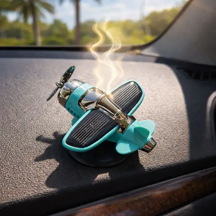 Güneş Solar Enerjili Pervaneli Oto Kokulu Uçak Görünümlü Aksesuar Mavi Detaylı