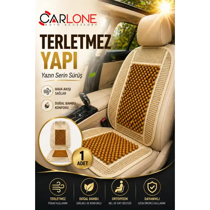 Terletmez Hasır Bambu Ahşap Oto Koltuk Minderi Bej Renk File Detay 1 Adet