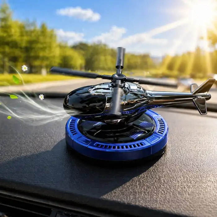 Güneş Enerjili Dönen Helikopter Araba Kokusu Mavi Renk -Torpido Üstü Dekoratif Oto Kokusu