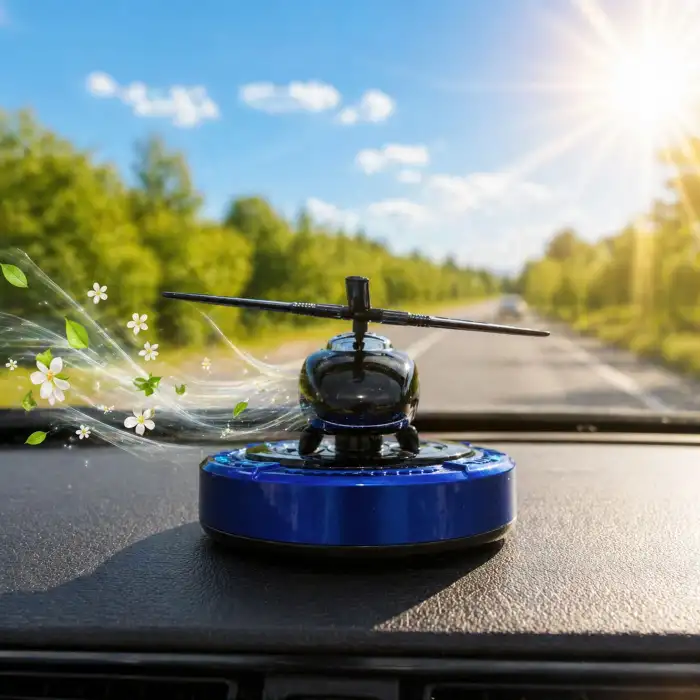 Güneş Enerjili Dönen Helikopter Araba Kokusu Mavi Renk -Torpido Üstü Dekoratif Oto Kokusu