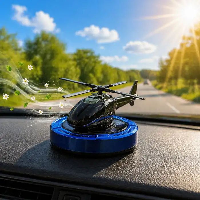Güneş Enerjili Dönen Helikopter Araba Kokusu Mavi Renk -Torpido Üstü Dekoratif Oto Kokusu