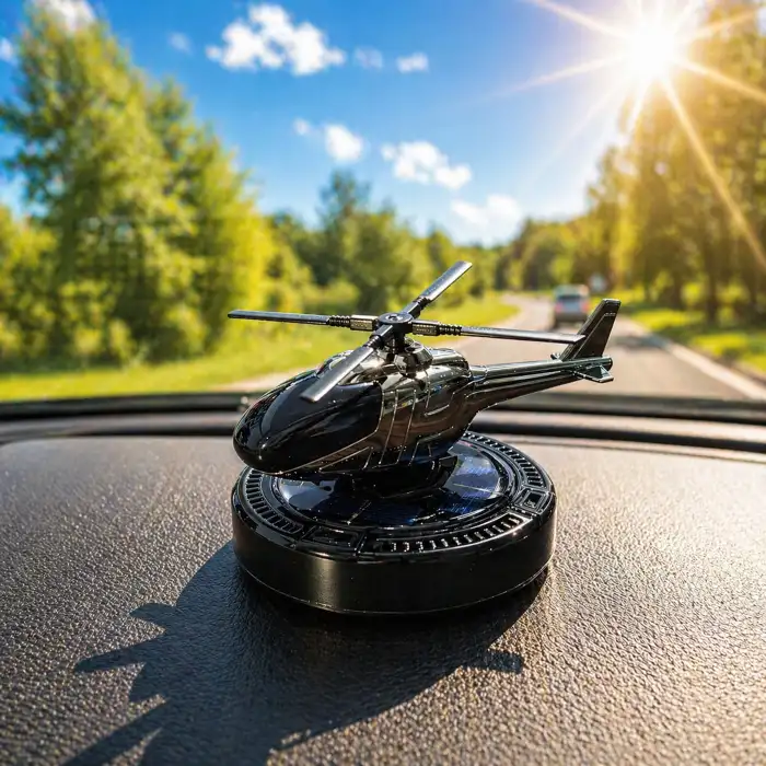 Güneş Enerjili Dönen Helikopter Araba Kokusu Siyah Gümüş Renk -Torpido Üstü Dekoratif Oto Kokusu