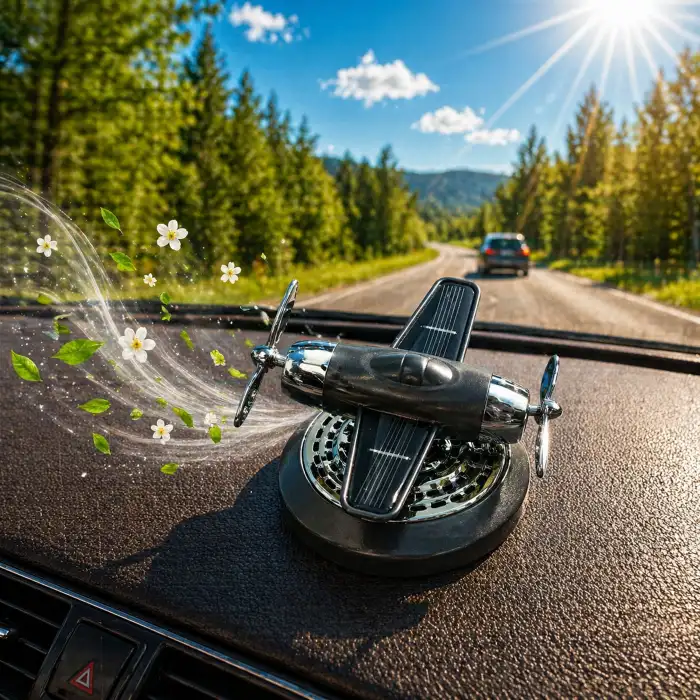 Güneş Enerjili Dönen Uçak Araba Kokusu Siyah Renk -Torpido Üstü Dekoratif Oto Kokusu