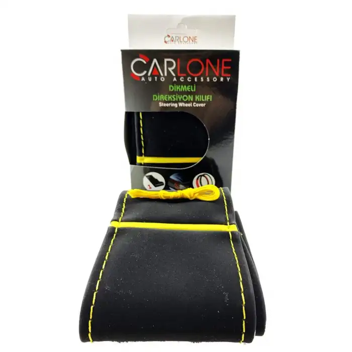 Alcantra Kumaş Sarı İpli Direksiyon Kılıfı - Dikmeli Delikli Model / A+ Kopmayan İp / Kokusuz Ürün