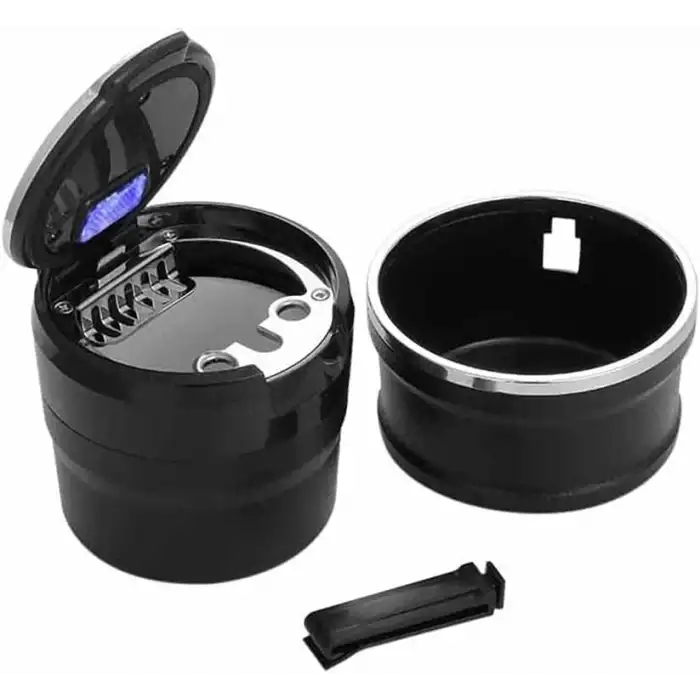 Araç İçi Işıklı Seramik Küllük Bardaklıklı Havalandırma Tip Kapaklı Mavi Renk Işıklı