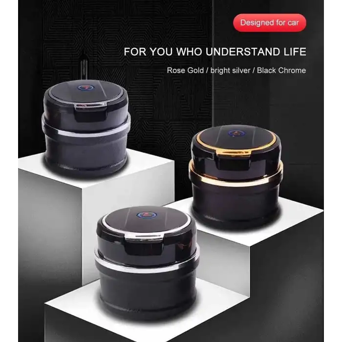 Araç İçi Işıklı Seramik Küllük Bardaklıklı Havalandırma Tip Kapaklı Mavi Renk Işıklı