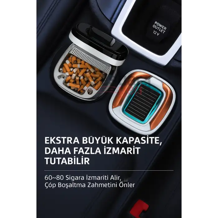 Araç İçi Küllük Lüks Güneş Enerjili Çakmaklı Seramik Deri Detaylı Premium Model