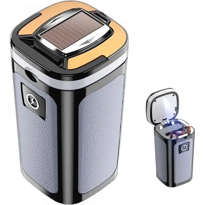 Araç İçi Küllük Lüks Güneş Enerjili Çakmaklı Seramik Deri Detaylı Premium Model