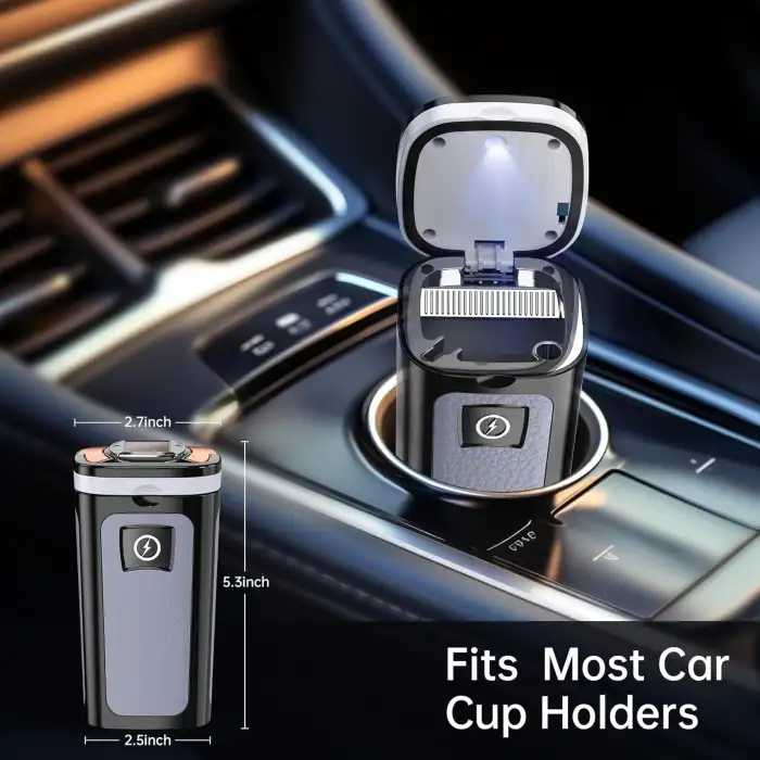 Araç İçi Küllük Lüks Güneş Enerjili Çakmaklı Seramik Deri Detaylı Premium Model