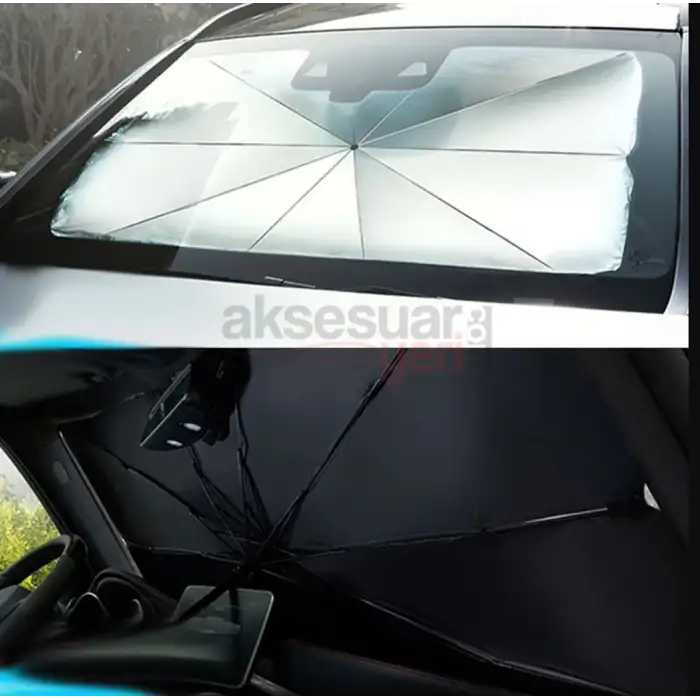 Araç Ön Cam Güneşliği Şemsiye Güneşlik Işın Koruyucu 130x75cm