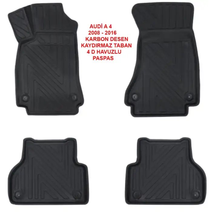 Audi A-4 2008-2016 4D Premium Havuzlu Paspas-Kaydırmaz Taban
